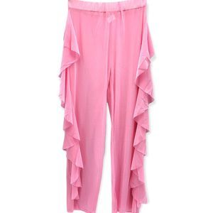 Women's Pink Ruffle Mesh See Through Pants Bikini Swimsuit Cover Bottoms Size XL
